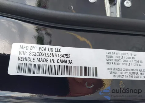 2022 Dodge Charger Srt Jailbreak из США, поврежденный, VIN 2C3CDXL98NH134752